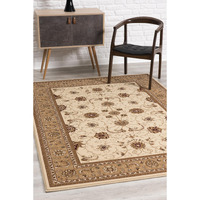 5 X 8 Cream And Tan Ornate Border Area Rug