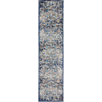 2 X 9 Blue And White Jacobean Pattern Runner Rug