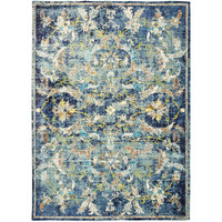 4 X 6 Blue And White Jacobean Pattern Area Rug