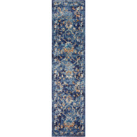 2 X 9 Blue And Gold Jacobean Runner Rug