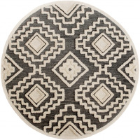 6 Round Gray And Cream Geometric Area Rug