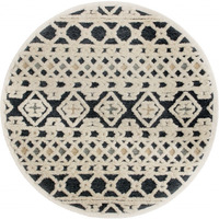 4 Round Blue And Cream Decorative Area Rug