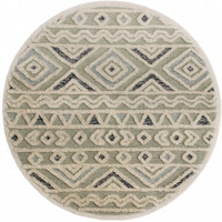 4 Round Cream Modern Geometric Area Rug