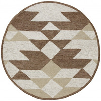 6 Round Brown Bohemian Geometric Area Rug