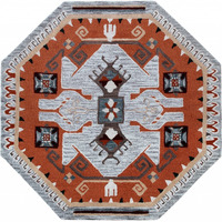 6 Round Terracotta Tribal Area Rug