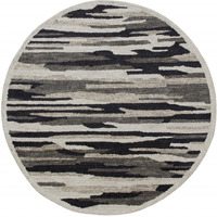 6 Round Black And Gray Camouflage Area Rug