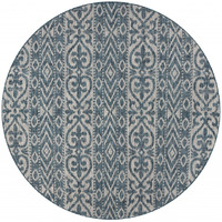 8 Round Blue Geometric Indoor Outdoor Area Rug