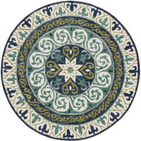 7 Round Blue And Green Ornate Medallion Area Rug