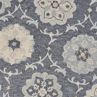 5 Round Gray Floral Trellis Area Rug