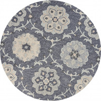 7 Round Gray Floral Trellis Area Rug