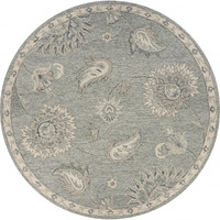 5 Round Light Gray Floral Area Rug