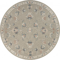 7 Round Sage And Cream Filigree Area Rug