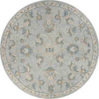 5 Round Blue And Cream Filigree Area Rug