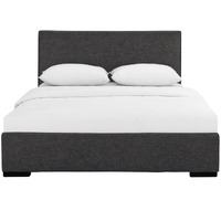 Grey Upholstered Queen Platform Bed