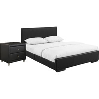 Black Upholstered King Platform Bed With Nightstand