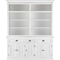 Classic White Hutch Bookcase With 5 Doors And 3 Drawers