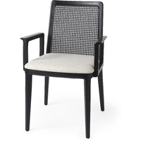 Black And Cream Uholstery And Cane Dining Armchair
