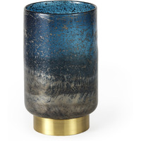 10"" Artisan Blue And Gold Metallic Flat Bottom Vase