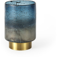 8"" Artisan Blue And Gold Metallic Flat Bottom Vase