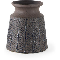 6"" Brown And Blue Tribal Ceramic Vase