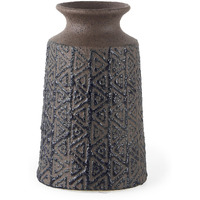 7"" Brown And Blue Tribal Ceramic Vase