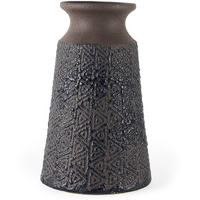 11"" Brown And Blue Tribal Ceramic Vase