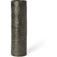 15"" Black And Gold Check Tall Ceramic Vase