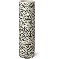 14"" Black And Cream Tribal Geo Ceramic Vase