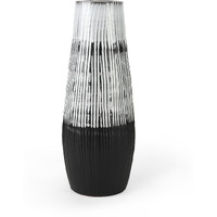 19"" Black White And Gray Patterned Lines Ceramic Vase