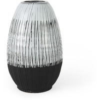 13"" Black White And Gray Patterned Lines Ceramic Vase
