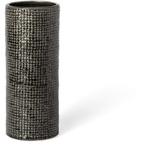 10"" Black And Gold Check Tall Ceramic Vase