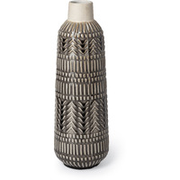 14"" Black And Cream Organic Glaze Chevron Embossed Ceramic Vase