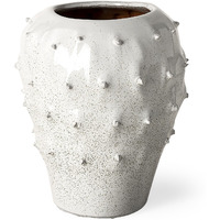 11"" White Spiked Organic Glaze Large Mouth Ceramic Vase