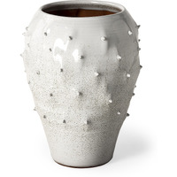 14"" White Spiked Organic Glaze Large Mouth Ceramic Vase