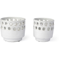 Set Of Two White Ceramic Vases With Hollow Details