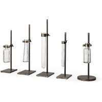 Set Of Five Test Tube Vases With Metal Bases