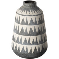 10"" Gray And Ivory Triangle Pattern Ceramic Vase