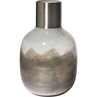 13"" Cream And Brown Ombre Glass Vase With Dark Bronze Top