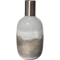 16"" Cream And Brown Ombre Glass Vase With Dark Bronze Top