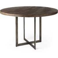 Rustic Brown Round Wood And Metal Dining Table