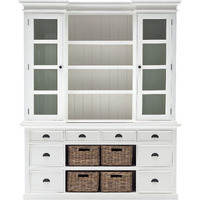 Classic White Library Hutch With Basket Set