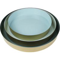 Set Of Three Gold And Blue Round Trays