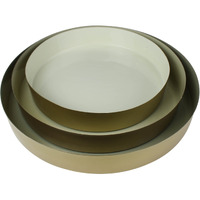 Set Of Three Gold And Beige Metal Round Trays