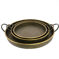 Set Of Three Gold Metal Round Trays