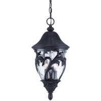 Three Light Matte Black Leaf Detail Hanging Light