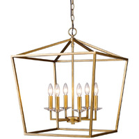 Kennedy 6-Light Antique Gold Foyer Pendant With Crystal Bobeches