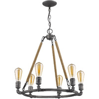 Grayson 6-Light Antique Gray Chandelier With Jute Wrapped Uprights