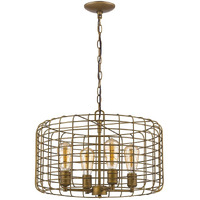 Lynden 4-Light Raw Brass Drum Pendant With Wire Cage Shade