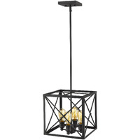 Brooklyn 4-Light Matte Black Pendant With Metal Framework Shade