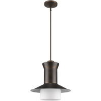 Greta 1-Light Oil-Rubbed Bronze Pendant With Gloss White Interior And Etched Glass Shade